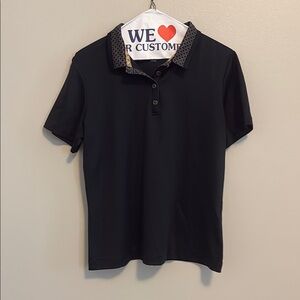 Black Polo Shirt with Patterned Collar